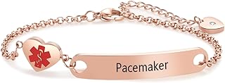 NARTGO Rose Gold Heart Medical Alert ID Bracelet for Women Emergency First Aid Health Alert Stainless Steel Adjustable Chain Bracelets