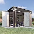 Aoxun 9.5'x7.5' Shed Outdoor Storage Shed with Triple Lockable Door Metal Storage Cabinet with Slopping Roof for Tools Bicycles Storage for Garden, Patio, Courtyard (Brown)