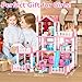 Doll House for Girls, DIY Dream Dollhouse with Furniture and Rooms Accessories, Miniature Pretend Playhouse with Lights, Building Princess House Dolls Playset Figures Toys Kit Gift for Ages 3+