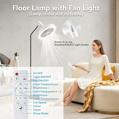 Socket Fan Light with Remote, 2800LM Light Bulb Fan, Screw in Ceiling Fan in Light Socket, E26/E27 Small Ceiling Fan with Light, 3 Speeds, Timer for Bedroom Bathroom Garage Closet, Dark Gray — view 5