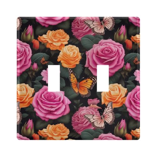 UMIRIKO Butterfly Rose Flower Light Switch Cover Plate Covers Decorative Double Toggle Home Decor 202b3280
