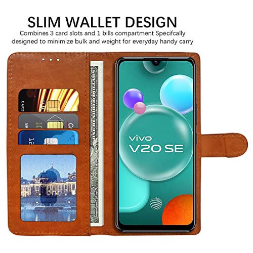 Image of Amazon Brand - Solimo Flip Leather Mobile Cover (Soft, Flexible & Kickstand Back case) Compatible for Vivo V20 SE (CamelBlack)