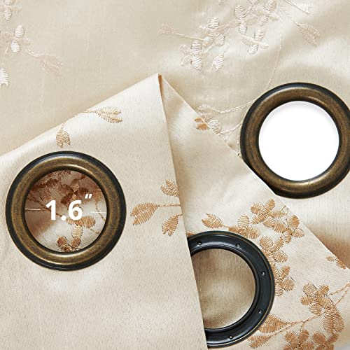 Jinchan Floral Curtains Embroidered Curtains For Living Room 63 Inch Length Faux Silk Curtains Light Gold Grommet Top Flower Patterned Drapes Light Filtering Curtains Window Curtain Set 2 Panels #TOP5