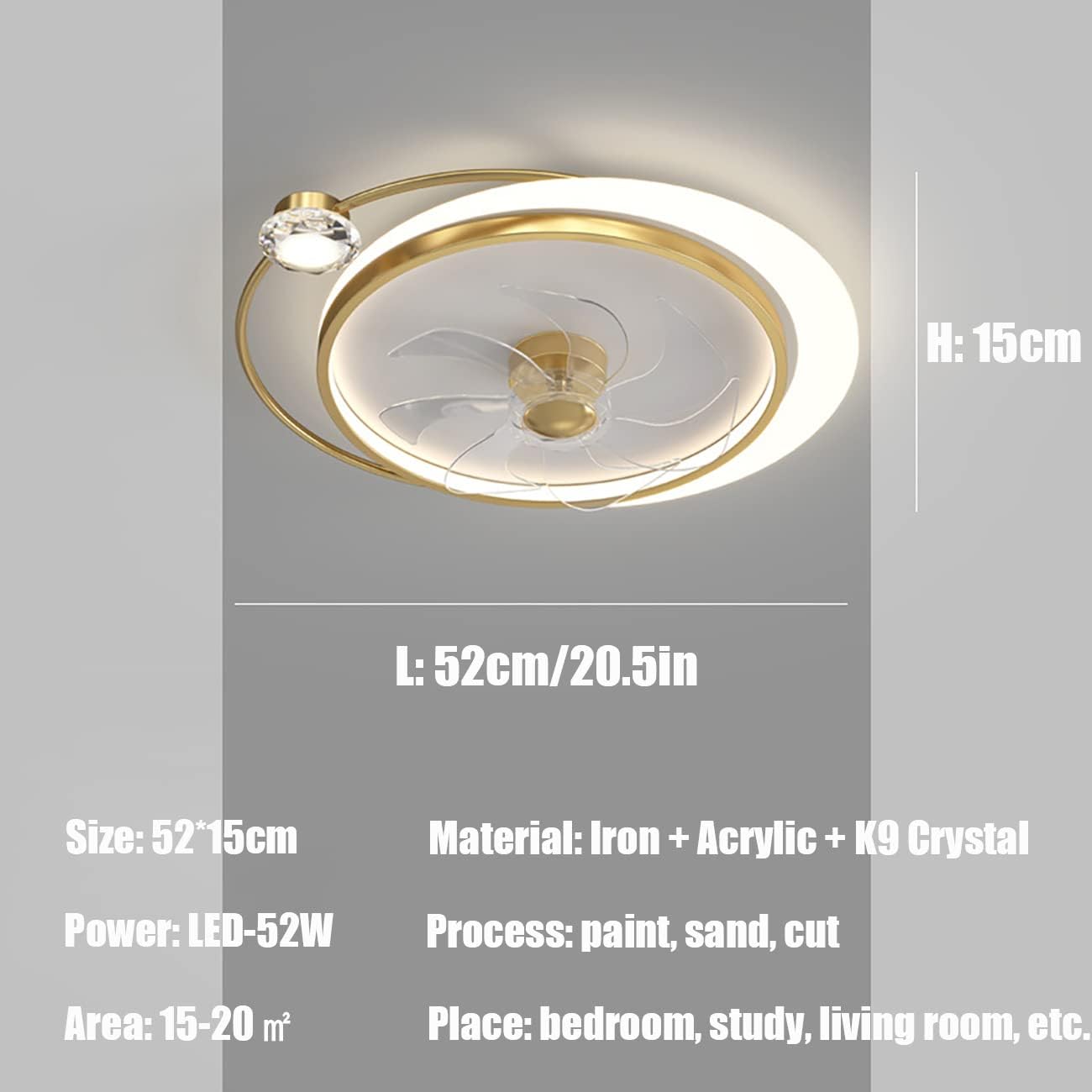 YUEGOO Ceiling Fans with Lamps,Ceiling Fans with Lights and Remote 3 Speeds Silent Fan Led Dimmable Ceiling Lights with Timer 52W for Bedroom Living Room Dining Room Fan Lighting