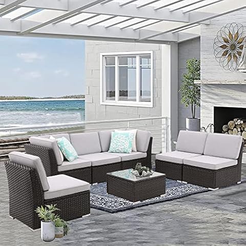 iArtHand Patio Sofa Set with Coffee Table Outdoor Sectional Sofa Set Patio Conversation Set Patio Furniture Sets All Weather Rattan Outdoor Sofa Set with Thickened Cushion Cover