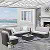 Patio Sofa Set with Coffee Table Outdoor Sectional Sofa Set Patio Conversation Set Patio Furniture Sets All Weather Rattan Outdoor Sofa Set with Thickened Cushion
