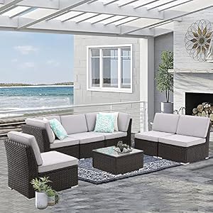 Patio Sofa Set with Coffee Table Outdoor Sectional Sofa Set Patio Conversation Set Patio Furniture Sets All Weather Rattan Outdoor Sofa Set with Thickened Cushion
