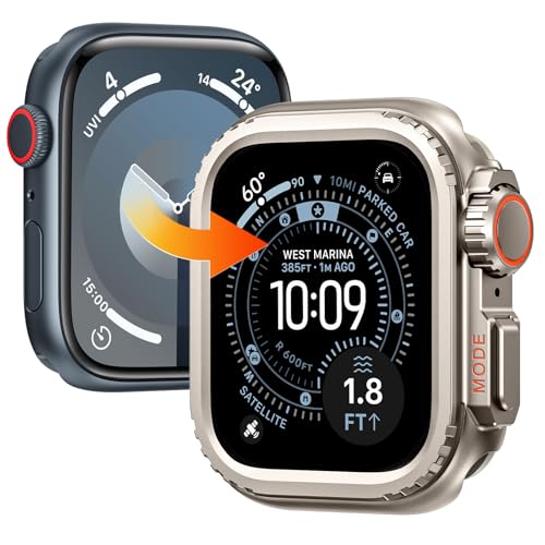 Kamita Metal Case Compatible with Apple Watch Series 9/8/7 45mm with Back Cover Shockproof Rugged Armor Protective Bumper Cover without Screen Protector for iWatch 9/iWatch 8/iWatch 7 45 (Titanium)