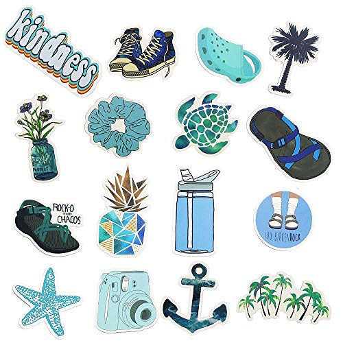 Blue Stickers For Water Bottle Trendy Teen Girls Laptop Hydroflasks Phone Car Bumper Computer Skateboard Decals Beach Theme With Turtle Pineapple Coconut Tree Design- 50Pcs #TOP2