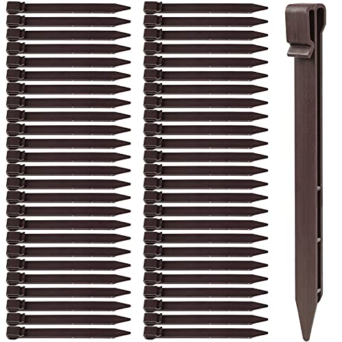 50 Pcs Plastic Ground Stakes 9.6 Inch Landscape Edging Stakes Tent Pegs Spikes for Campings Outdoor Edging and Terrace Board and Garden Lawn, Sturdy Canopy Stakes for Sand Beach Woods(Brown)