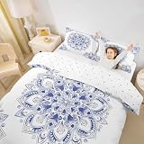 Erosebridal Navy Mandala Bedding Sets Twin Tribal Floral Comforter Cover for Kids Teen Adults, Boho Flower Bed Set Chic Medallion Duvet Cover, Vintage Hippie Quilt Cover Room Decorative 2pcs