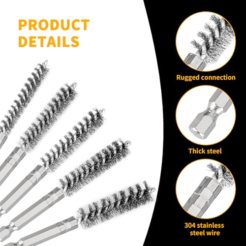 Image of 30 Pieces Bore Brush for Drill, Stainless Steel Wire Bore Brush with 1 /4 Inch HexShank, Assorted Size Drill Wire Cleaning Brush for Power Drill Impact Driver
