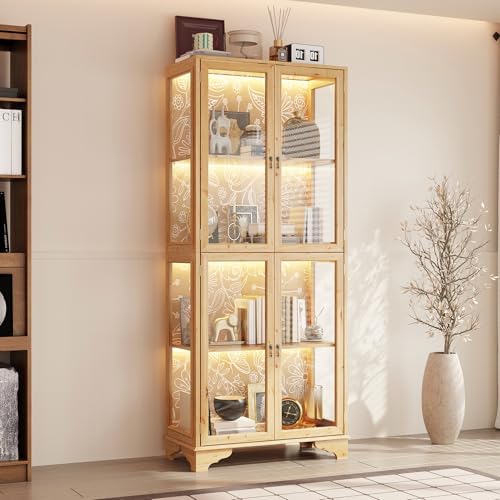 WOODTIME 74.2" H Display Storage Cabinet with 3-Color Lights, Gla...