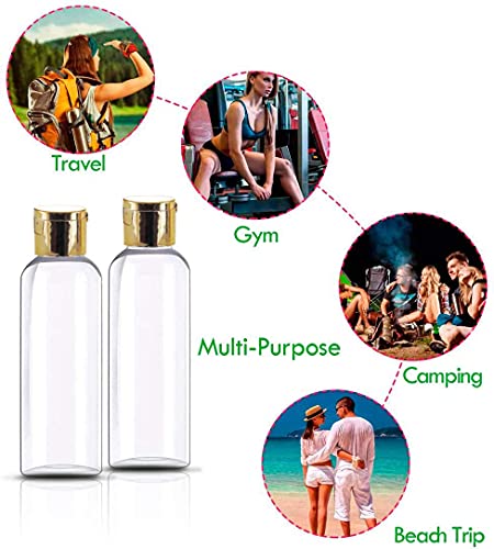 Image of Hunky Dory 100ml Empty Clear Plastic Bottles Refillable Travel Size Cosmetic Containers Small Leak Proof Squeeze Bottles with Gold Flip Cap for Toiletries,Shampoo,Oil (Pack of 12)