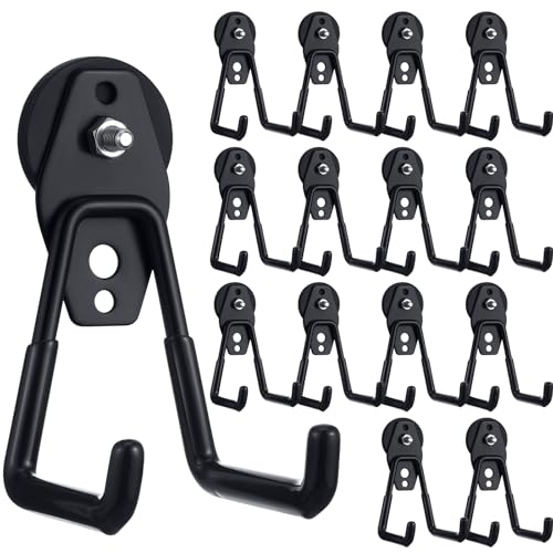 Image of Landhoow 14 Pcs Large Magnetic Hooks Heavy Duty Garage Magnet Hooks Strong Storage Utility Magnetic Hangers with Anti Slip Rubber Coating for Indoor and Outdoor Hanging (Black)