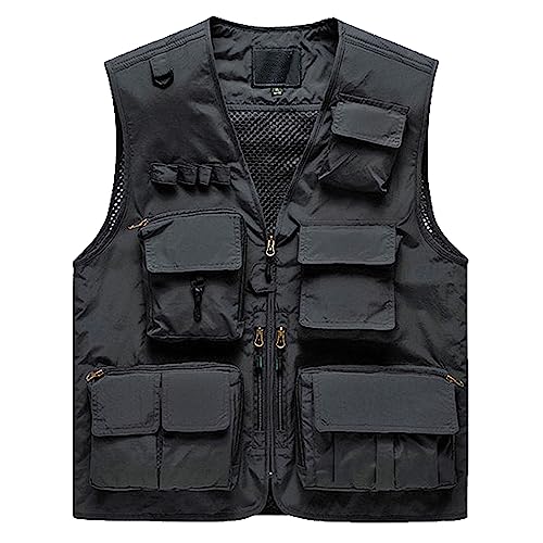 CHENFUMENG Mångsidig sommarväst för utomhusarbete, safari, fiske, resor och fotografering med flera fickor, Stil 2- Svart, S