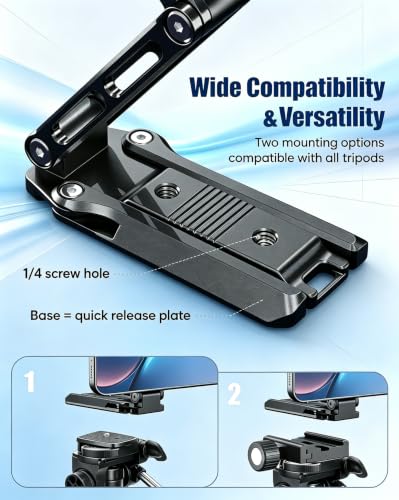 Image of CAMBOFOTO Magnetic Phone Holder for iPhone Aluminum Mini Tripod Stand Black | Strong Magnet Ring Phone Grip Stand for Desk, Adjustable Mount Compactible with MagSafe /Android Cellphone Calls Vlog Video