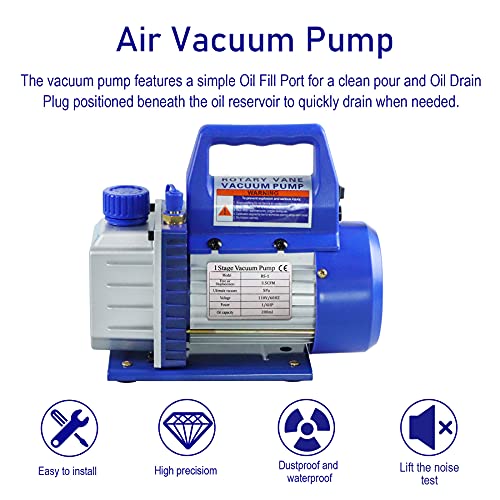Youxmoto 110V 1/4 Hp 3.5 Cfm Single Stage Rotary Vane Air Vacuum Pump For Ac Hvac R134A R410A Refrigerant Recharging #TOP3