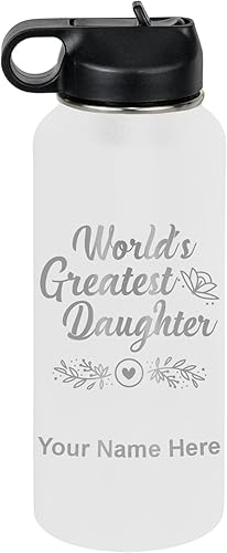 Miniatura 52 de LaserGram Personalized Water Bottle, World's Greatest Daughter, Stainless Steel Double Wall Vacuum Insulated with Flip Top Straw, Custom Engraved