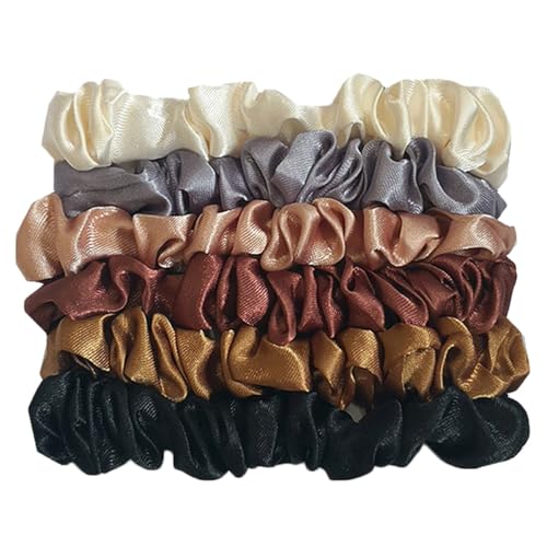 IMIKEYA 12 coleteros de satén de seda para el cabello, coletas pequeñas elásticas para el pelo para mujeres y uso diario, fácil de combinar con diseño de moda