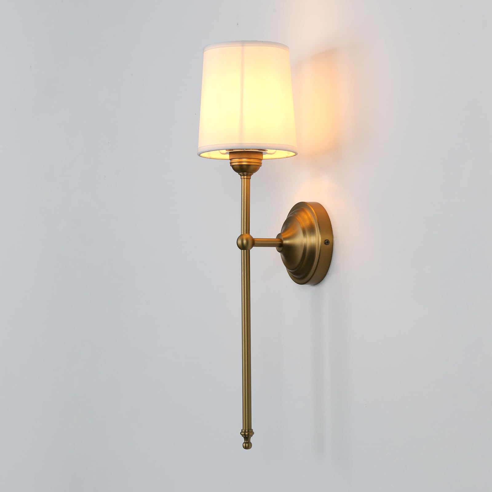 JIMUBEAM Antique Finish Wall Light Sconce Fixture with White Fabric Shade, Vintage Indoor 1-Light Wall Mounted Lamp for Living Room Bedroom Bedside Nightstand Light