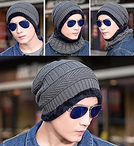 Image of Winter Thick Fleece Lined Beanie woolen Cap Hat, Neck Scarf and Touchscreen Gloves Set cap for Men Women(3 set)