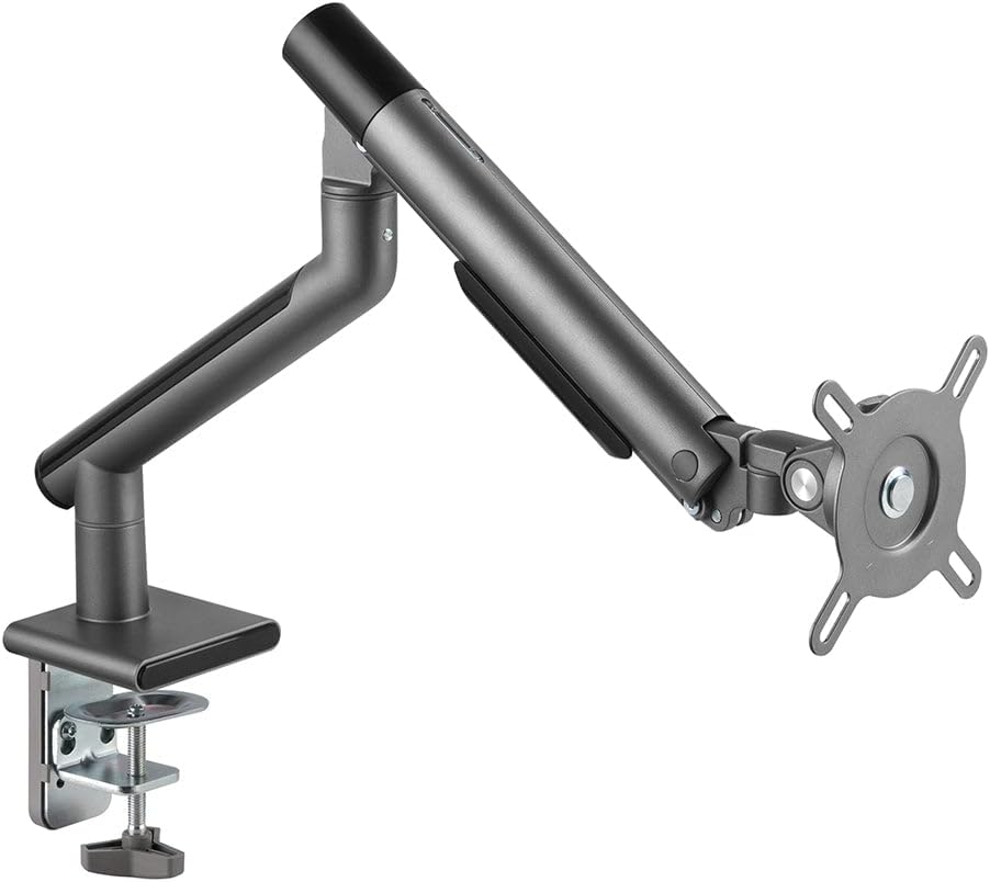 Desky Single Slim Monitor Arm – Adjustable Desk Mount with Gas Spring, VESA 75/100, 360° Rotation, Cable Management, Fits Monitors Up to 32", 19.8 lbs Capacity (Space Grey