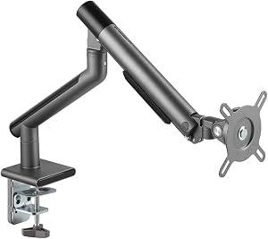 Desky Single Slim Aluminium Monitor Arm - Gas Spring Desk Mount for Monitors up to 32" - VESA Compatible, 180° Rotation, 40° Tilt, 90° Swivel - Integrated Cable Management - Space Grey