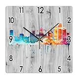 Yelolyio Reloj de pared cuadrado con horizonte de Madrid, reloj de pared grande, 25 x 25 cm, cuadrado, silencioso, sin tictac, reloj de madera único para casa, oficina, aula, escuela, hoteles
