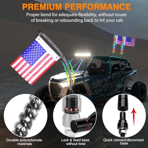 Nilight 1PC 2FT Spiral RGB Led Whip Light w/RGB Chasing/Dancing Lights RF Remote Control Lighted Antenna Whips for Can-am ATV UTV RZR Polaris Dune Buggy 4-Wheeler Offroad Truck by Nilight - Image 3