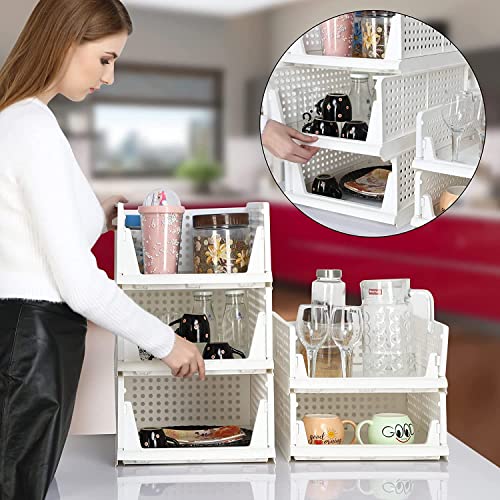 Image of AEXONIZ Wardrobe Organizer Foldable and Stackable Multipurpose Plastic Organizers for Clothes Shirts Tops and Shelf Space Usage for Home Organization and Storage (Multicolour, PACK OF 3)