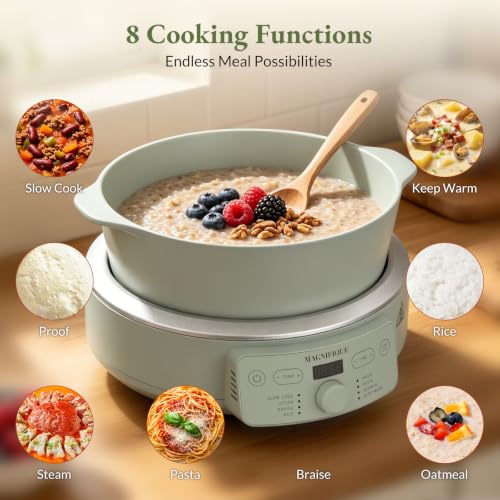 MAGNIFIQUE Slow Cooker, 4.5 Quart 8-in-1 Clay Pot Multi-Cooker, Non-Toxic Slow Cooker with Removable Clay Pot, for Rice, Pasta, Steam & Proof, Nonstick, Oven Safe Pot to 500°F, Olive - image 6