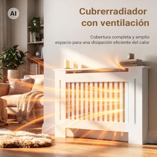 Miniatura 4 de Toboli Cubre Radiador Color Blanco 112x19x82cm Tablero Mdf Cubierta Radiador Calefacción Moderno