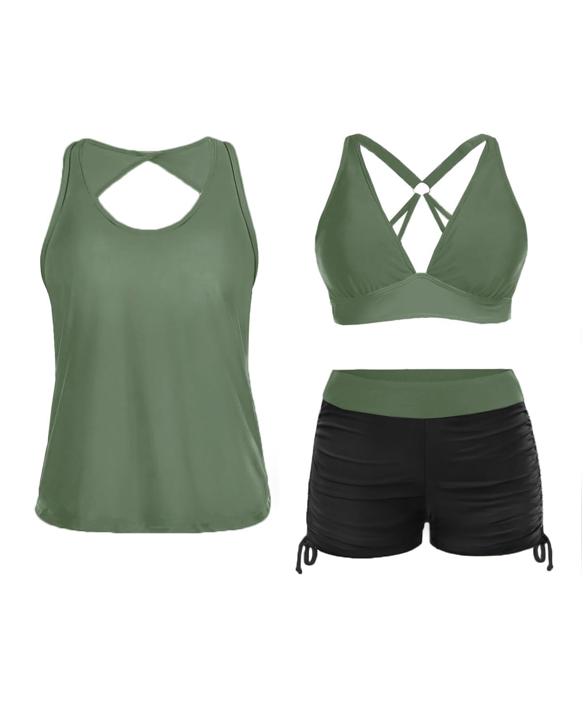 Yonique 3 Piece Tankini Swimsuits for Women Swim Tank Top Bathing Suits with Boy Shorts and Bra Athletic Swimwear, Black &... - Review, Price and Buying Guide