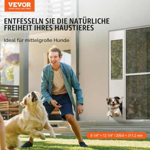 VEVOR Hundetür für Glasschiebetüren 1927-2049 mm höhenverstellbare Hundetür Schiebetüren, Haustiertür aus gehärtetem Glas mit Aluminiumrahmen & Scharnierstruktur, Klappe und Schloss für kleine Hunde