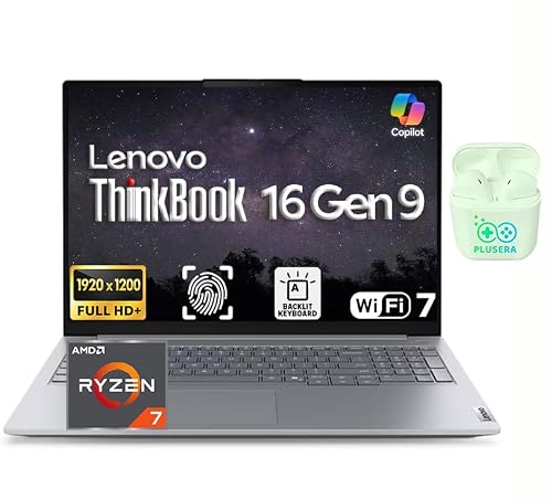 Image of Lenovo ThinkBook 16 Gen 9 16"FHD+ Business AI PC Laptop, Windows 11 Pro 16GB DDR5 RAM 512GB SSD, AMD Ryzen 7 250 (>AMD Ryzen 7 7730) Processor, Wi-Fi 7, FR, Backlit KB, RJ-45, PLUSERA Earphones, Gray