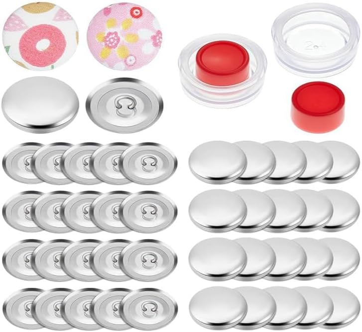 100 Sets Cover Button Kit With Tools,Fabric Button Making Kit,Fabric Cloth Covered Flat Back Buttons Maker - (Color: Silver B)