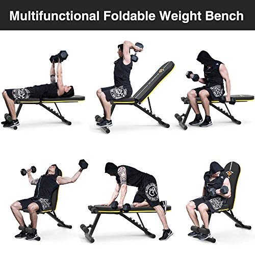 Weight Bench Adjustable, Figolo Workout Bench with Thicken Premium Steel Widen Seat for Home Gym Strength Training Press Bench with Easy Installation - Black