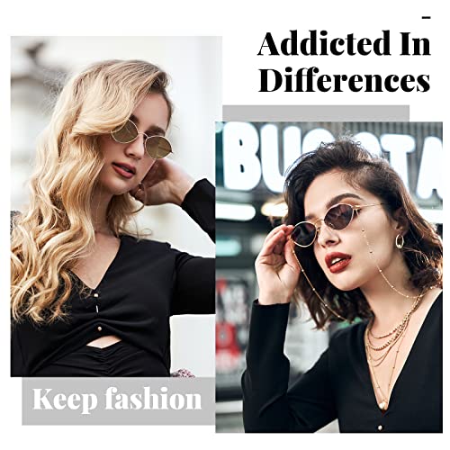 Veda Tinda Retro Oval Sunglasses, Gradient Brown Polarized 90S 70S Vintage Polygon Trendy Women Cool Fun Y2K Accessories Sunglasses With Chain Anti-Glare Eyeglasses Uv400 #TOP1