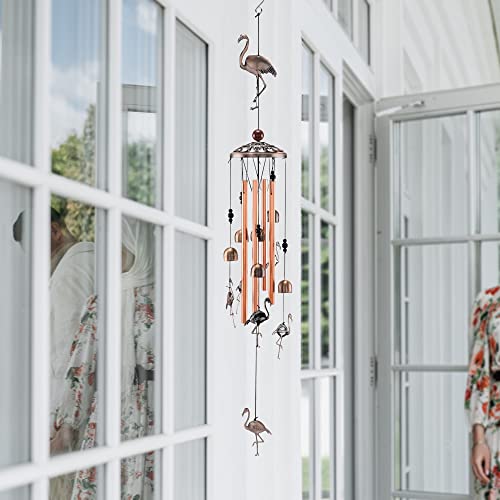 Cozycabin Flamingo Wind Chimes For Outsides, Deep Tone Memorial Wind Chimes With Aluminum Tunes & Bells & Wood Desk Stand Unique Gift For Home Hanging Ornament Garden Patio Decoration, 35.4" #TOP5