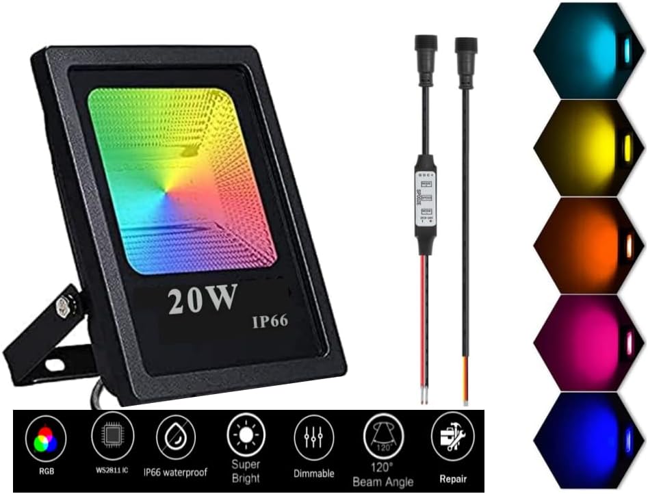 RGB Pixel Flood Lights, WS2811 LED Flood Light, 20W Smart Flood Lights, led addressable Pixel floodlight; DC12-24V Input IP65,X-Connect ;for Outdoor Decorative/Garden/Stage Lighting