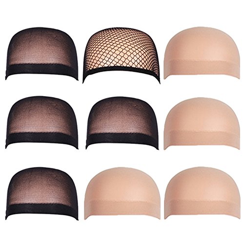 Fani 5 Pack 9 PCS Nylon Wig Caps Natural Nude Beige and Black Color Stretchy Close End Wig Caps Black Mesh Open end Wig Caps