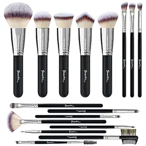 Bueart Design 16Pcs Ultra soft Dense Makeup Brushes set Professional Black makeup brush set with Premium Synthetic vegan Hair Foundation concealer eyeshadow face Contour Blush makeup brushes & tools