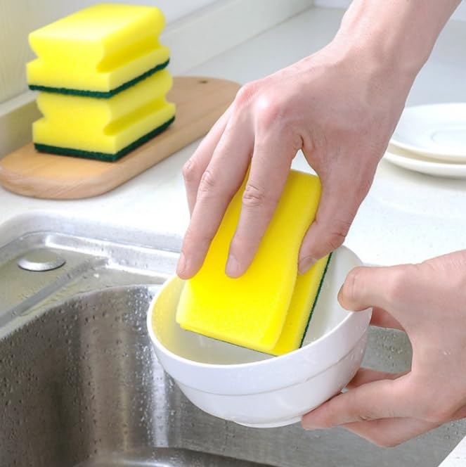 Image of Multifunction Scrub Sponge Protects Nails and Fingers - Sponges for Cleaning Remove Tough Stains, Grease, Residue (Green 10 pcs)