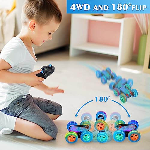 FAFUGANIA Remote Control Car, 360° Rotating RC Cars with Wheel Light and Body Crack Light, Fast and Flips 4WD Double-Sided RC Stunt Cars for 6-12 Years Old Kids Xmas Toy Cars Gift for Boys Girls