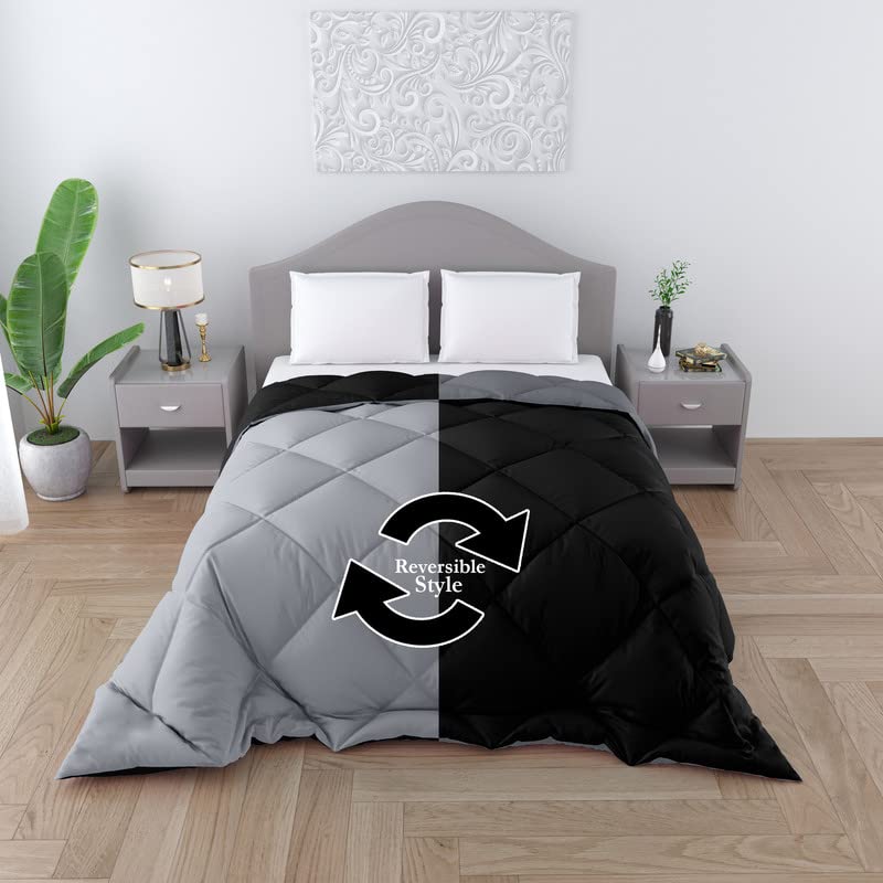 Microfiber Reversible Solid Extra Comfort & Soft Comforter||Blanket Single Bed 250 GSM Ultra Soft Comforter for Winter-Black Grey-Pack of 1-image-36