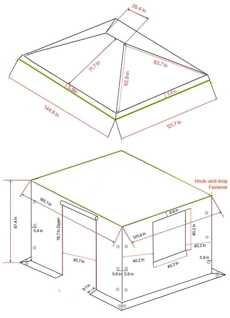 VEVOR Winter Pavillonabdeckung, 3,09x3,69 m, Ersatzabdeckung mit Seitenwänden & Netzfenstern, PE-Material, geschlossene Lagerschutzabdeckungen, Pavillons Nicht im Lieferumfang enthalten