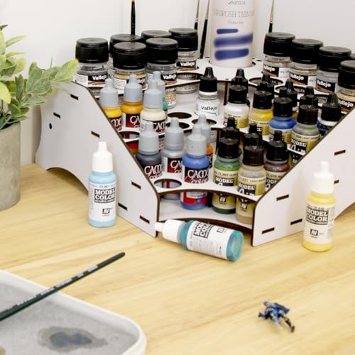 Image of Hartem - Paint Otganizer | Corner Model Paint Rack for Acrylic Paints & Brushes | Holds 28 (0.57 fl oz) + 16 Bottles (1.18 fl oz or 2.03) + 1 Bottle (6.76) & 26 Brushes | Acrylic Stand for Miniatures