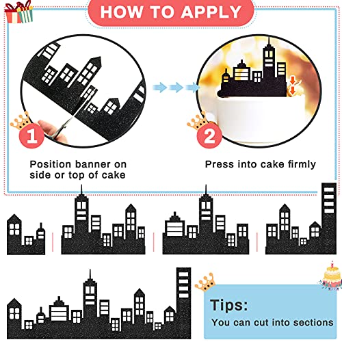 10 Pieces Scenic Theme Cake Border Decoration Cake Side Border Stick Or Lay On Cake Toppers Birthday Cake Decor Accessories For Party, Lighted City Backdrop Style, Black #TOP2