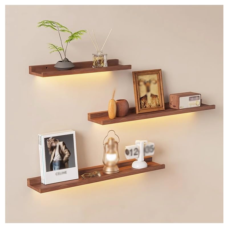 Étagères murales flottantes avec lumières LED marron 90cm pour salon design